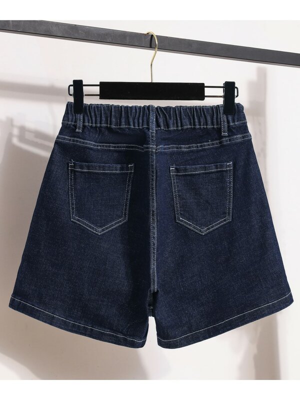 Celana pendek wanita ukuran besar, rok Mini kasual longgar A-Line mode pinggang tinggi elastis musim panas Denim
