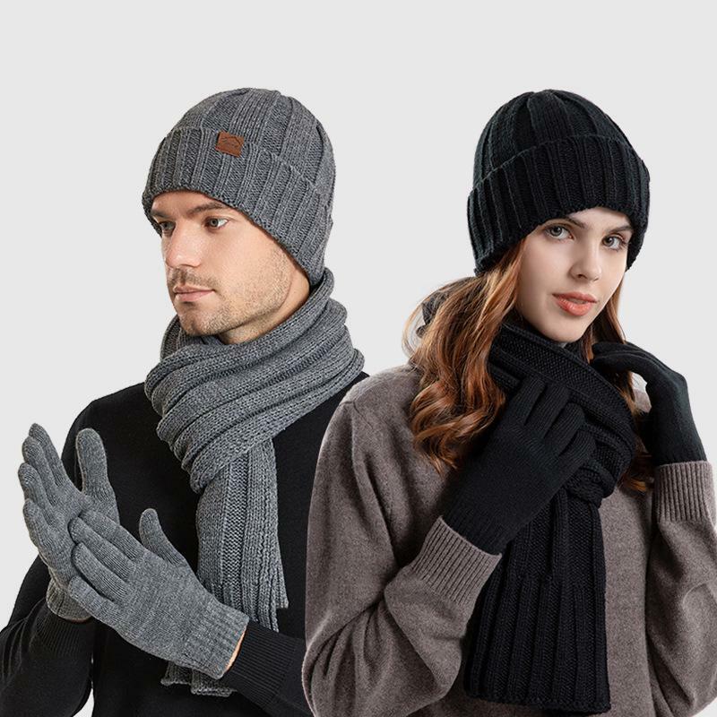 COKK cappelli invernali per donna uomo berretto lavorato a maglia sciarpa guanti tre pezzi Set cappello di velluto e sciarpa accessori invernali tenere al caldo nuovo