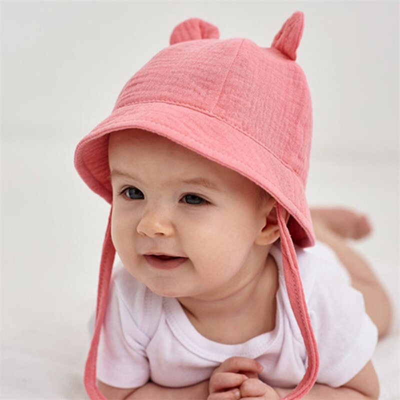 봄 가을 단색 부드러운 아기 버킷 모자, 면 어부 모자, 유아 소년 소녀 파나마 태양 모자, 어린이 여름, 0-12M