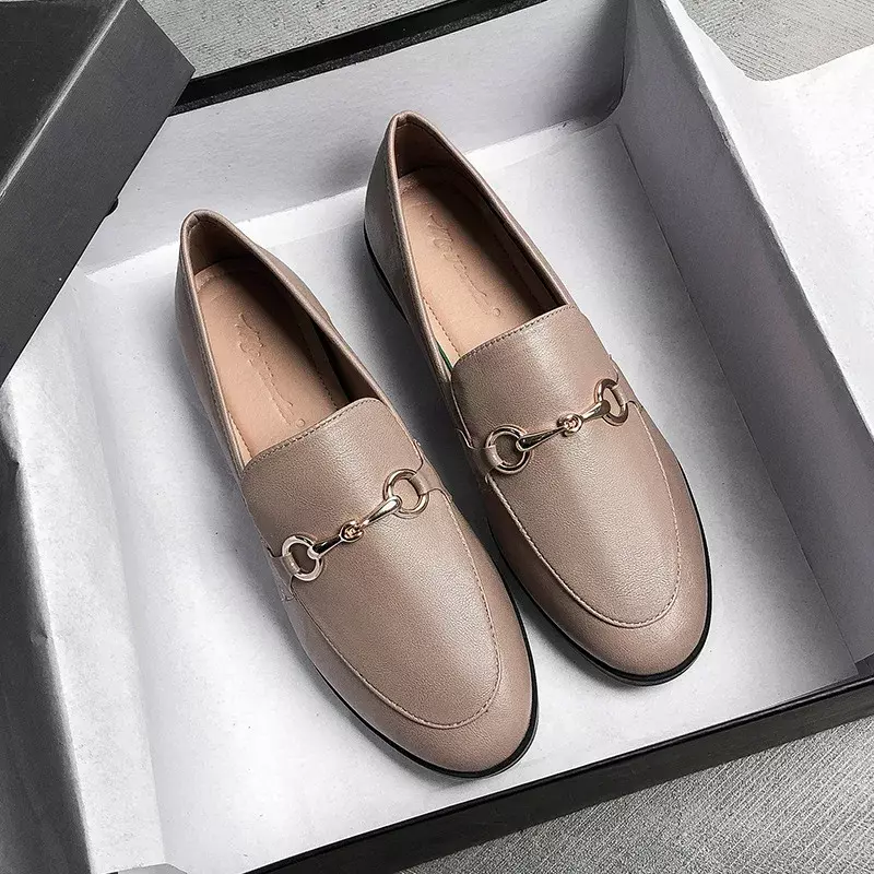 Sepatu pantofel Oxford kulit Pu Inggris Vintage, Fashion datar kasual ukuran besar 34-44 untuk wanita