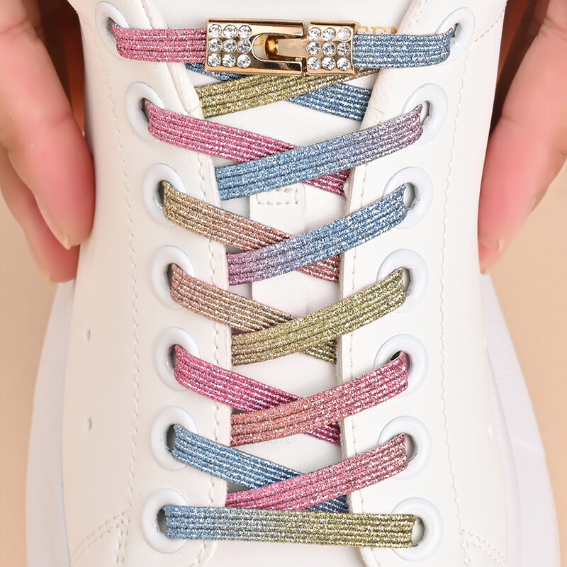 Diamond Buckle Elastic Lace Shoelaces, sem laços, Pearl Light, moda colorida, cadarços de tênis, crianças, adulto, 1 par