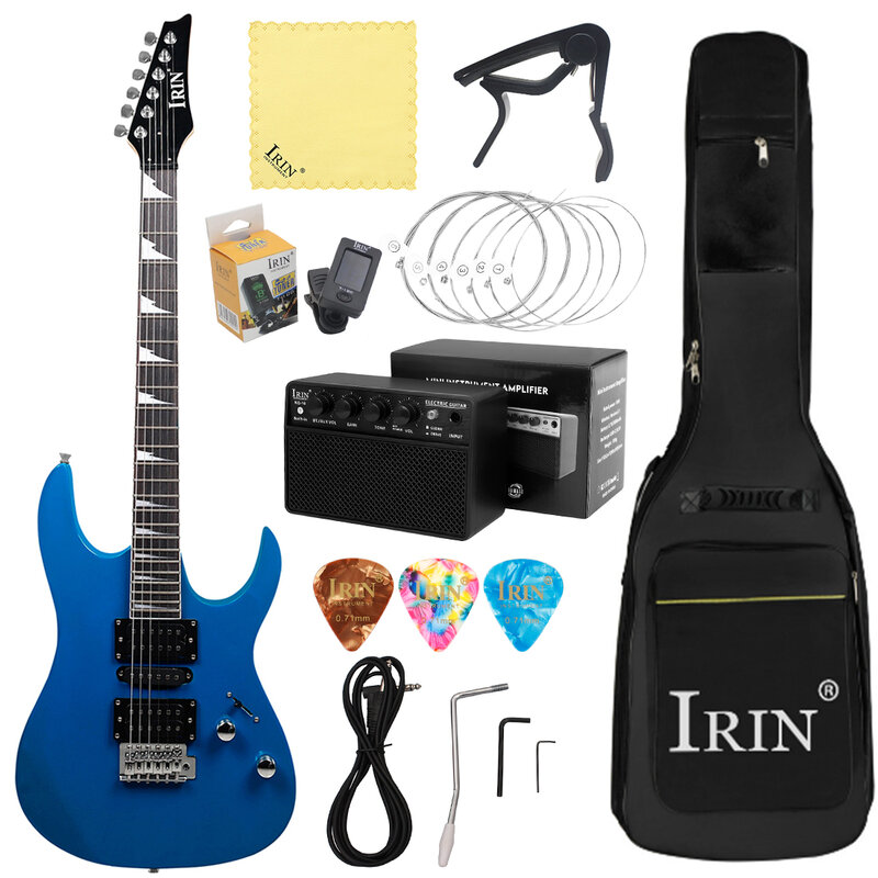 IRIN Blue 24 Frets gitara elektryczna 6 struny klon szyi Guitarra z torbą wzmacniacz Tuner Capo Pick części ściereczka do czyszczenia