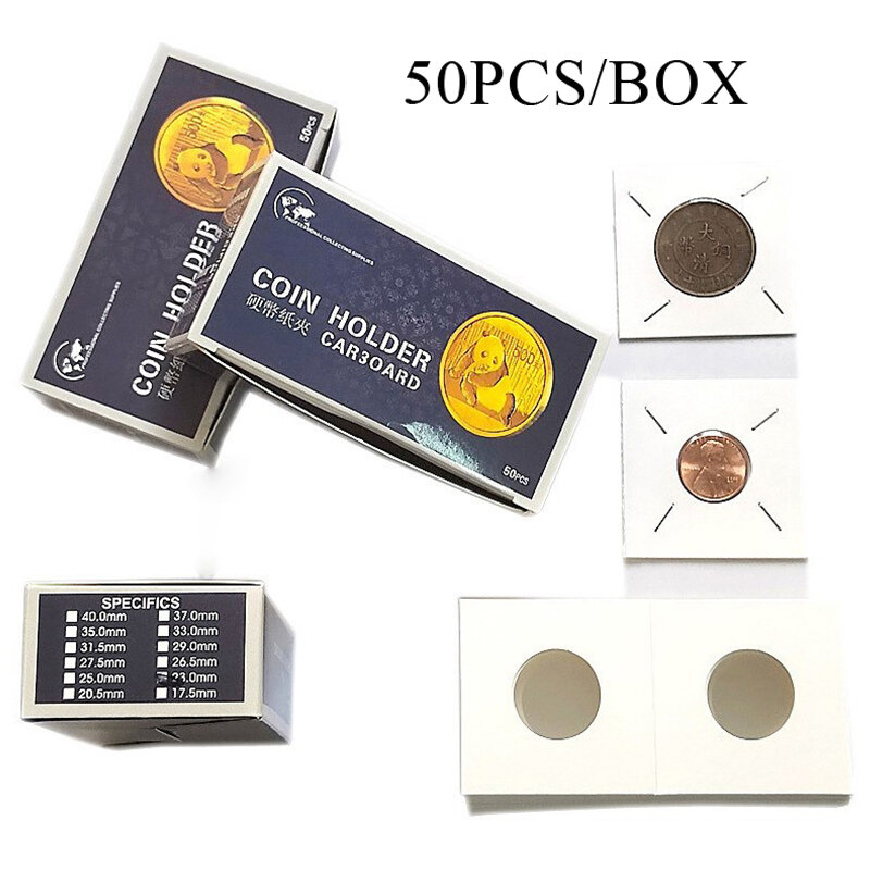 50pcs/box Square Cardboard Coin Holders Coin Supplies Square Coin Album Collection Stamp Coin Holders Cover Case Storage Box