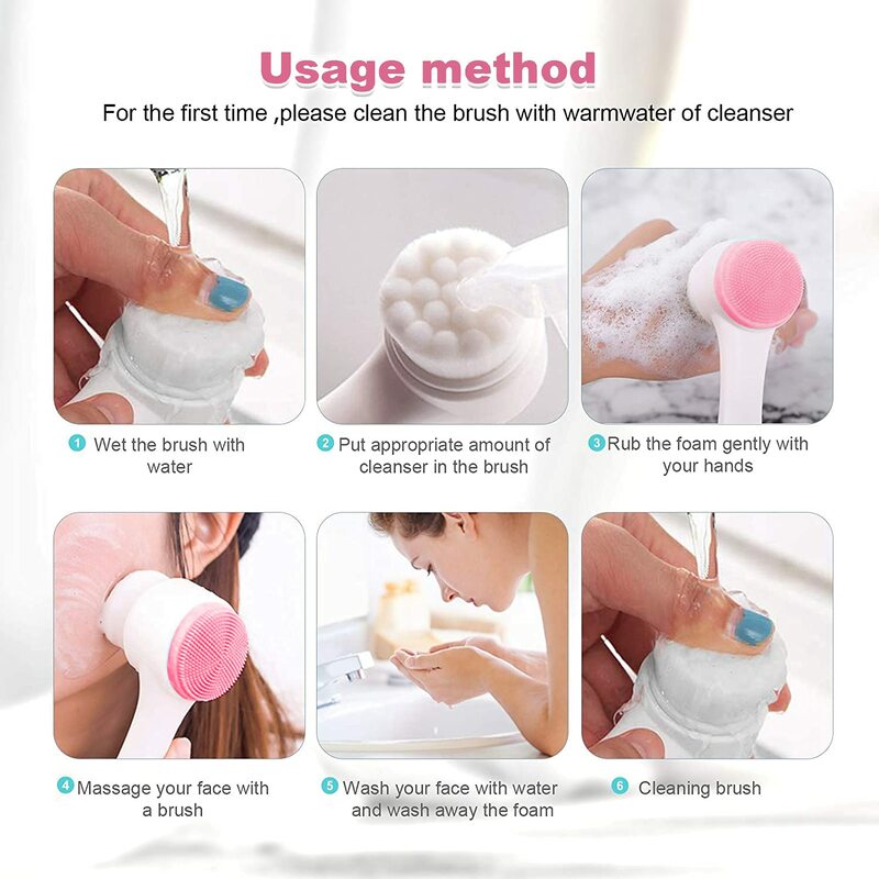 Face Brush - Double Side Skin Care Facial Cleaning Brush, silicone facial scrubber Manual Dual Face Wash Brush