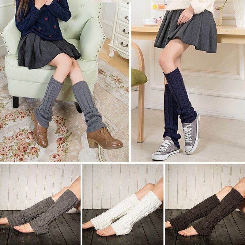 Leggings peludos de lã, malha Leg Warmers, meias longas, quente, inverno