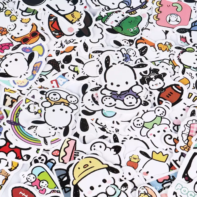60 buah/kotak stiker Anime Kawaii Sanrio Hello Kitty Kuromi Cinnamoroll Pochacco stiker alat tulis DIY hadiah stiker kartun lucu