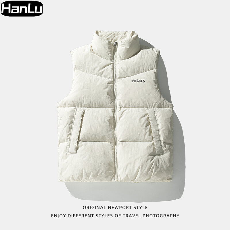 Men's Winter New 90 White Duck Down Collar Windproof Vest Couple Fashion Print Thickened Bread Coat Thick Jacket