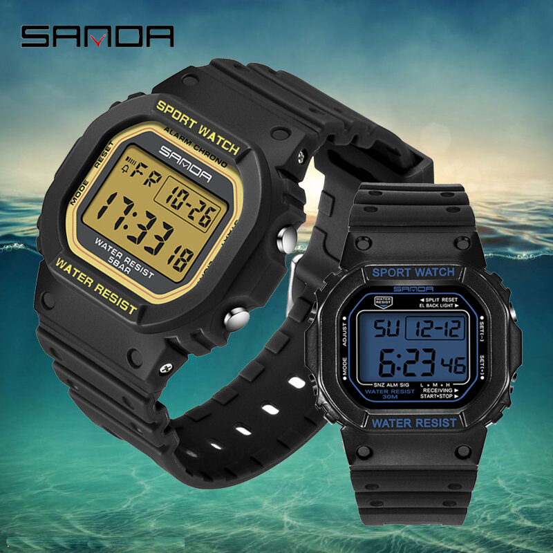 Sanda 293 329 Modemarke Paar Uhren für Männer und Frauen Sport digitale Liebhaber Armbanduhren LED-Display 50m wasserdichte Uhr