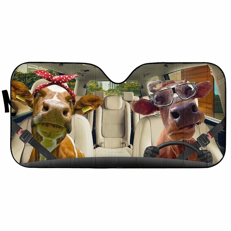 ที่บังแดดกระจกหน้ารถสำหรับคนขับรถวัวในฟาร์มที่บังแดดกระบังแสงคู่ลายวัวตลกสำหรับรถบรรทุกรถ SUV เพื่อเก็บยานพาหนะของคุณ