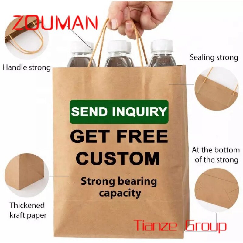 Custom , Custom Food Packaging Bags For Packaging Paper Bag With Logo, Delivery Paper Food Bags For Food, Brown Paper Kraft Bag 