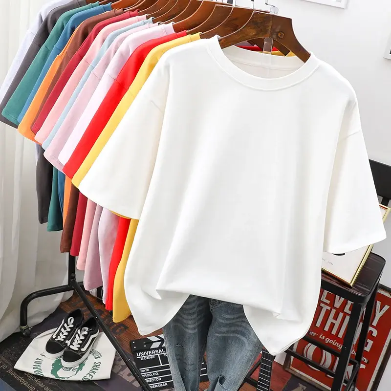 Ebaihui Plus Size T-Shirt 100% Baumwolle L-5XL T-Shirt Kurzarm Frauen Top 2023 Sommer solide T-Shirt o Hals übergroße T-Shirts