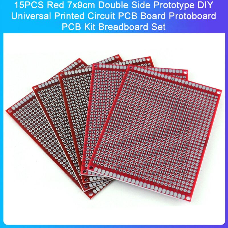 15 Stuks Rood 7X9Cm Dubbelzijdig Prototype Diy Universele Printplaat Printplaat Protoboard Pcb Kit Breadboard Set