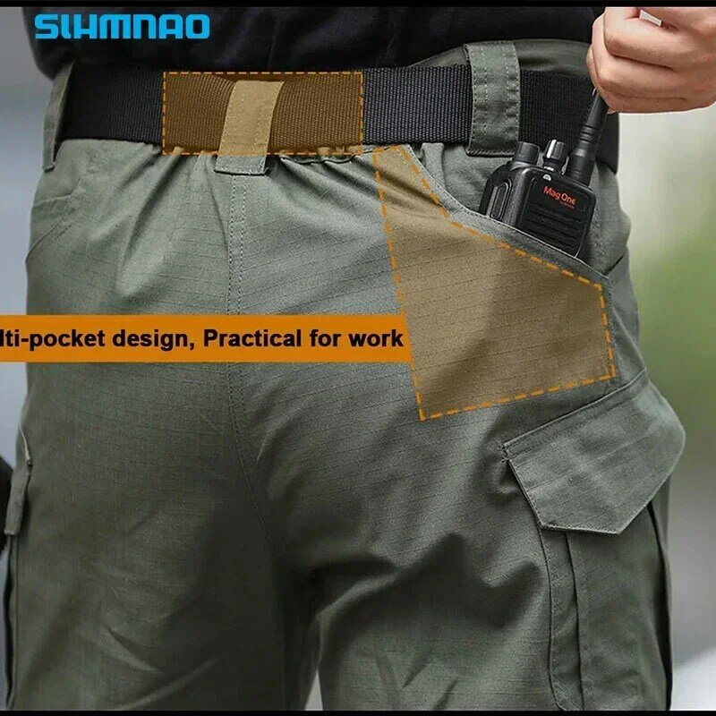 Calça tática X9 masculina, slim fit, elástica, bolso múltiplo, pesca, ao ar livre, perna reta, trabalho, verão