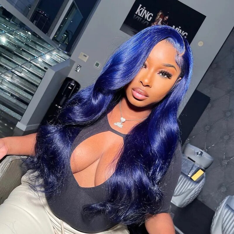 Темно-синие волнистые парики 5x5 длинные бразильские девственные бриллиантовые парики 13x4 прозрачные кружевные передние парики для черных женщин