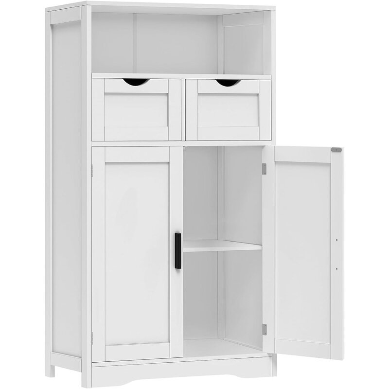 Armário do armazenamento do banheiro com 2 gavetas e prateleiras ajustáveis, armário do assoalho com portas, sala