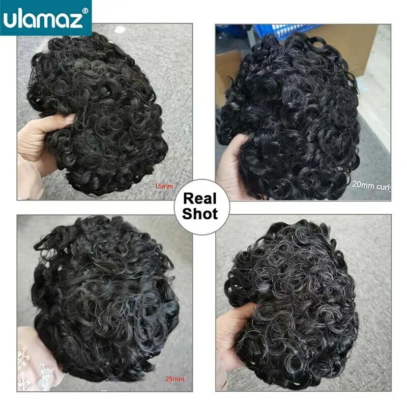Afro Hair Prosthesis Male Wig Human Hair Curly Hair System For Men Durable Mono Toupee Wig Man 120% Density Hair Replacement