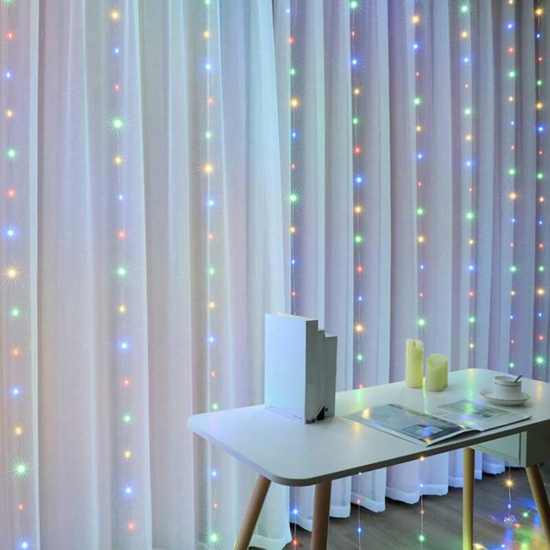 Cortina de luz de hadas para decoración del hogar, luces Led con control remoto para dormitorio, decoración al aire libre, luces de hadas para bodas