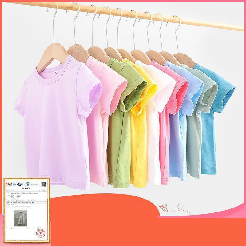 女の子と男の子のための半袖Tシャツ,夏,黄色,赤,白,綿,子供服