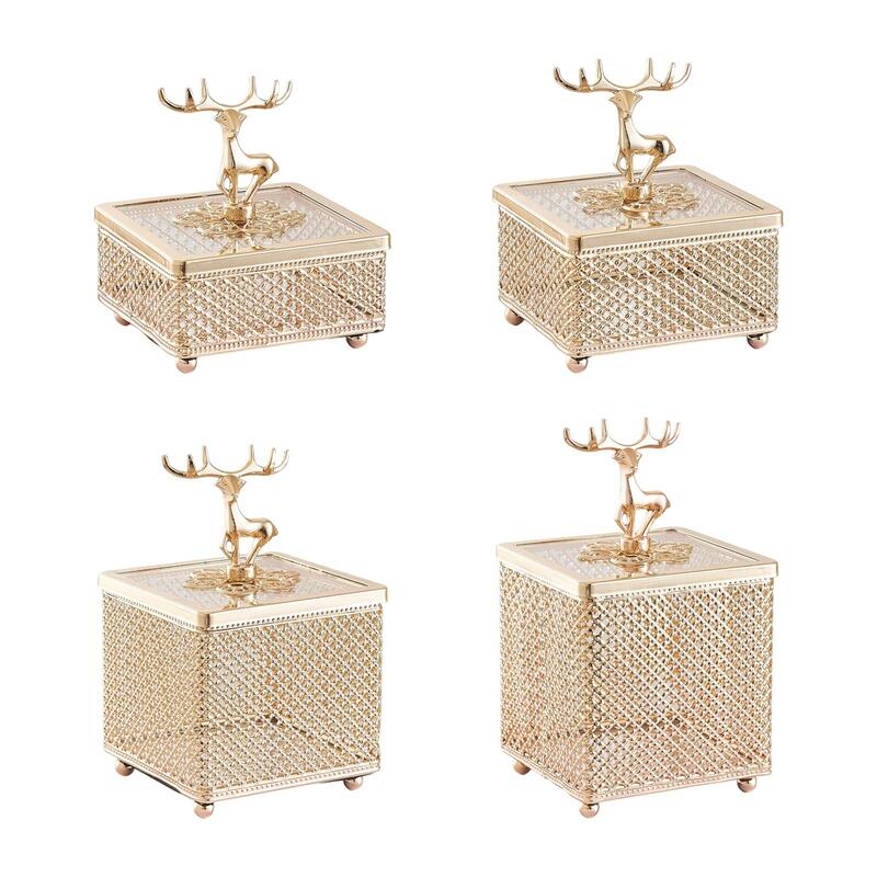 Luxury Jewelry Box Metal Vintage Style Anti Slip Corners Anti Slip Jewelry Casket for Cabinet Fireplace Table Drawing Room Party