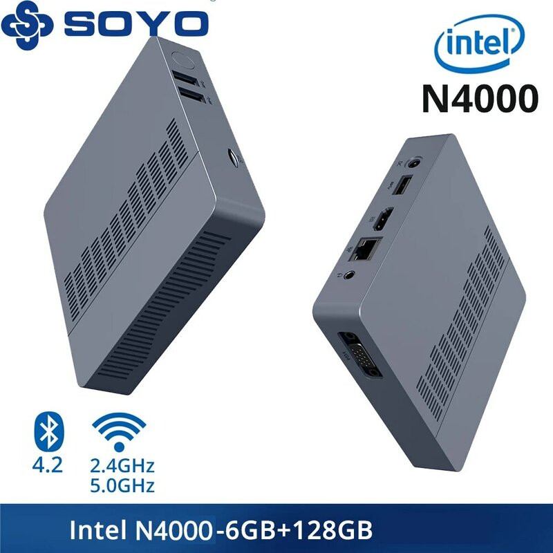 SOYO M2 Air Mini PC: แรมทรงพลัง6GB, หน่วยความจำขนาด128GB, N4000 Intel, Windows 11 Pro ขนาดกะทัดรัดและเหมาะสำหรับบ้านธุรกิจและการเล่นเกม