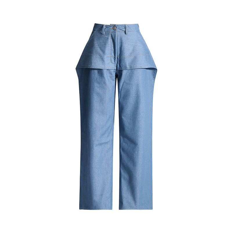 BPN-pantalones vaqueros holgados minimalistas para mujer, vaqueros de cintura alta con bolsillos de retazos, informales, de pierna ancha, ropa de moda femenina