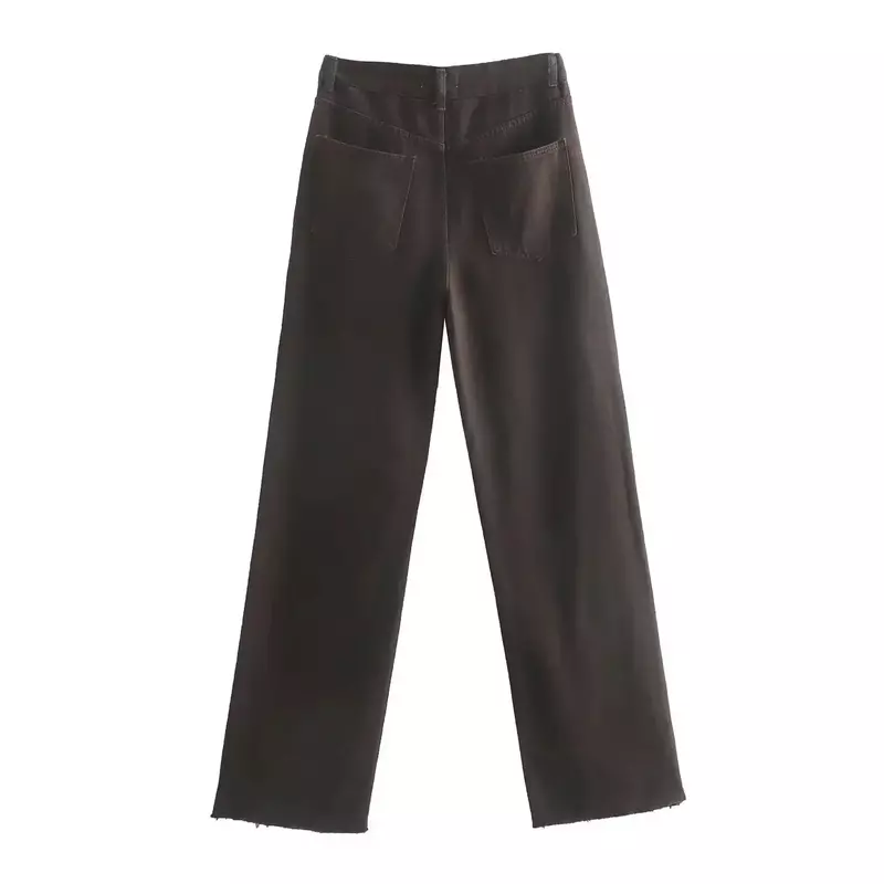 22 Women 2023 New Chic Fashion High Waist Straight Jeans Vintage Zipper Fly Pockets Frayed Hem Female Denim Pants Mujer