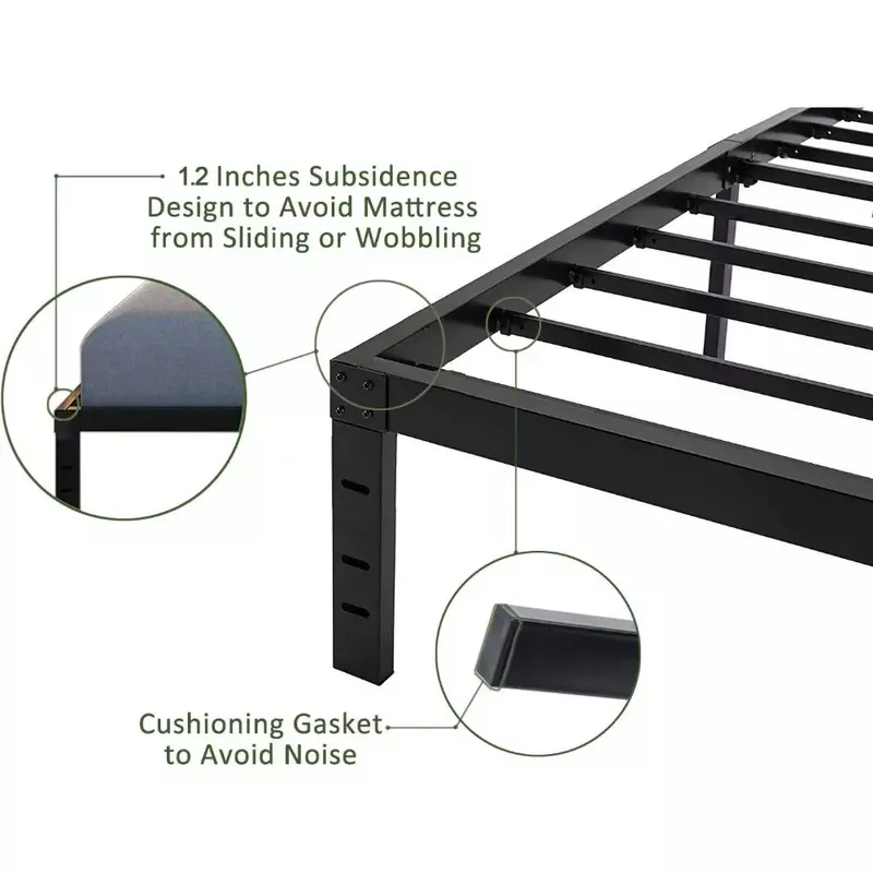 18-calowa łóżko z pełnymi bokami rama, łatwa w montażu podstawa materaca, 3000 funtów wytrzymałej stalowej listwy, bezgłośna, bez sprężyn