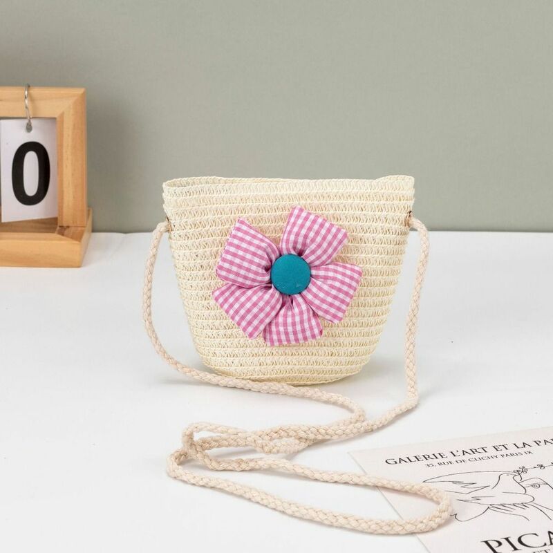 Handmade Flower Straw Shoulder Bags para meninas, Crossbody Bag, Coin Purse
