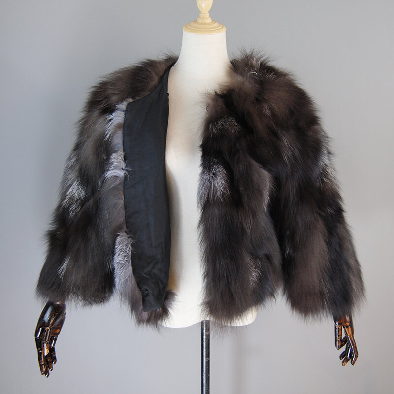 Новое поступление, женские зимние пальто из натурального серебристого лисьего меха, женские теплые куртки из 100% натурального Лисьего меха, русская мода, пальто из натурального меха