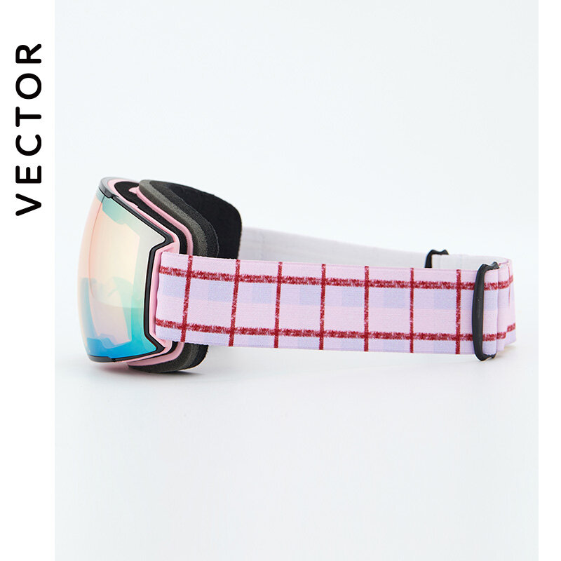 벡터-소형 스키 고글 프레임 프린트 스트랩, 교체 가능한 마그네틱 렌즈 UV400 선글라스, 김서림 방지 스노우 안경