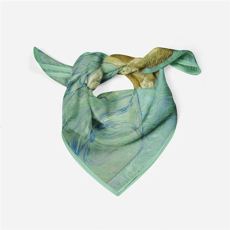 53cm Silk Scarf Van gogh Painting Square Scarves Wraps Bandana Small Hijab Silk Foulards Tie Headband Neckerchief