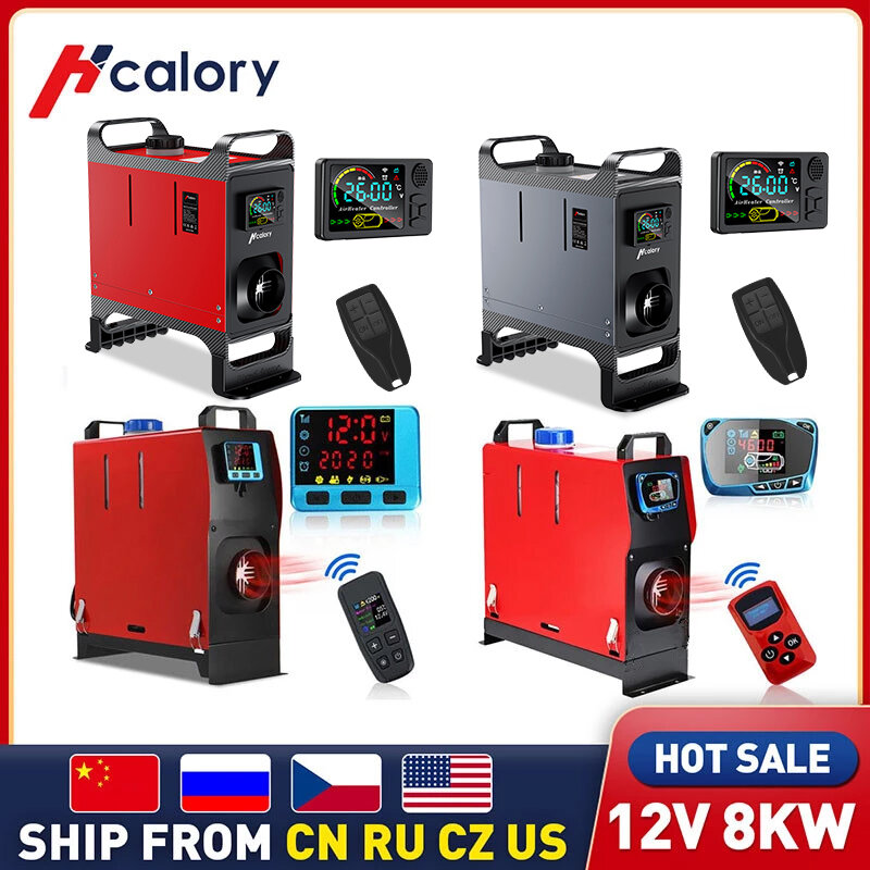 Hcalory-올인원 디젤 공기 자동차 히터 호스트 5-8KW 조정 가능 12V LCD 영어 원격 제어 통합 주차 히터 기계, 차량 히터 히터