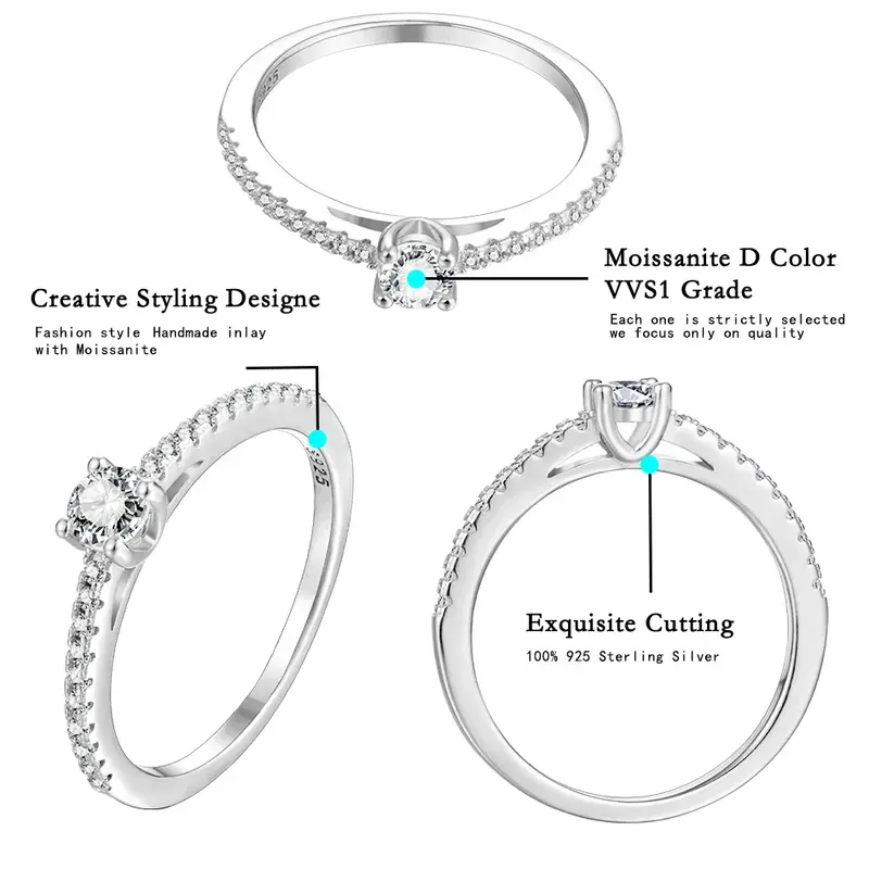 ALITREE-anillos de moissanita de Color D, 100% s925 plata de ley, anillo de diamante D VVS1, accesorios de bandas de boda, regalos de joyería fina, 4mm