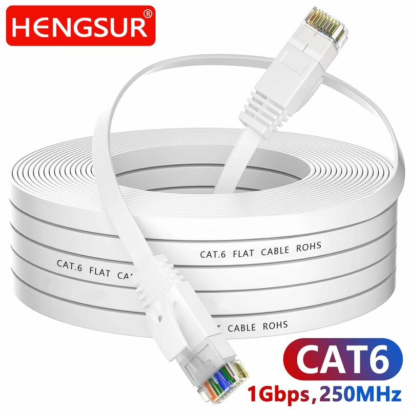 Hengsur สายเคเบิลอีเทอร์เน็ต CAT6 5ม. 10ม. 20ม. 30ม. สายเครือข่ายอินเทอร์เน็ตแบบแบนสายแพทช์ RJ45สายแลนสำหรับเราเตอร์โมเด็ม Cat6อีเธอร์เน็ต