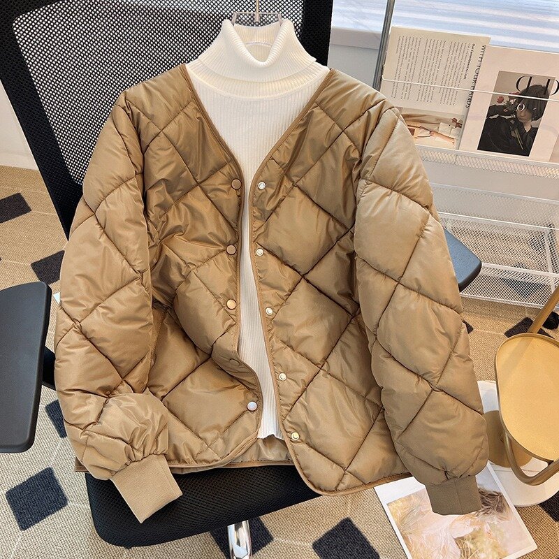 Jaqueta curta acolchoada de algodão para mulheres, casaco feminino básico para baixo, Parkas quentes, outwear, novo, outono e inverno, 2022