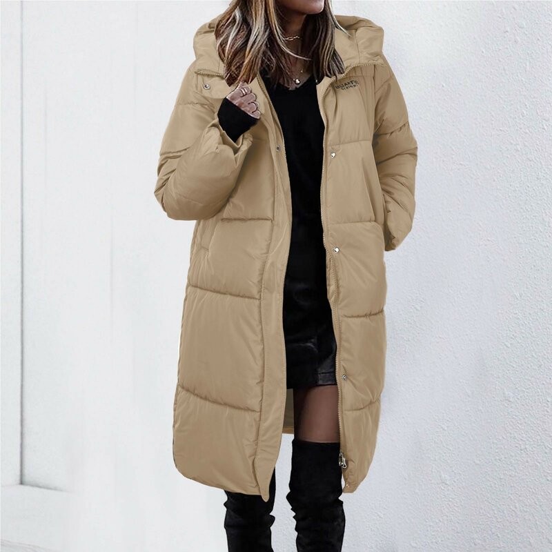 Manteau en coton à capuche pour femme, veste longue et droite, vêtements parkas décontractés, document solide, hiver 2023