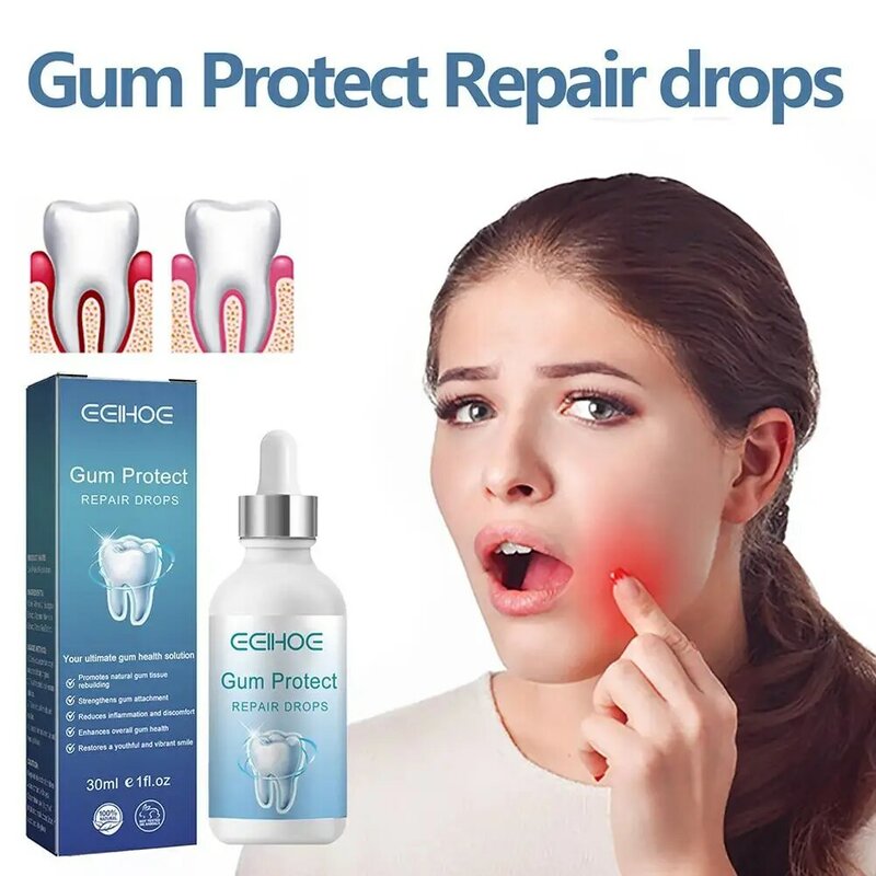 Gomme Protect Gum Repair Drops, Gomme de Charleroi, Gonflement des dents buccales, Retirer les livres dentaires, Soin blanchissant jaune, A3P3, 30ml