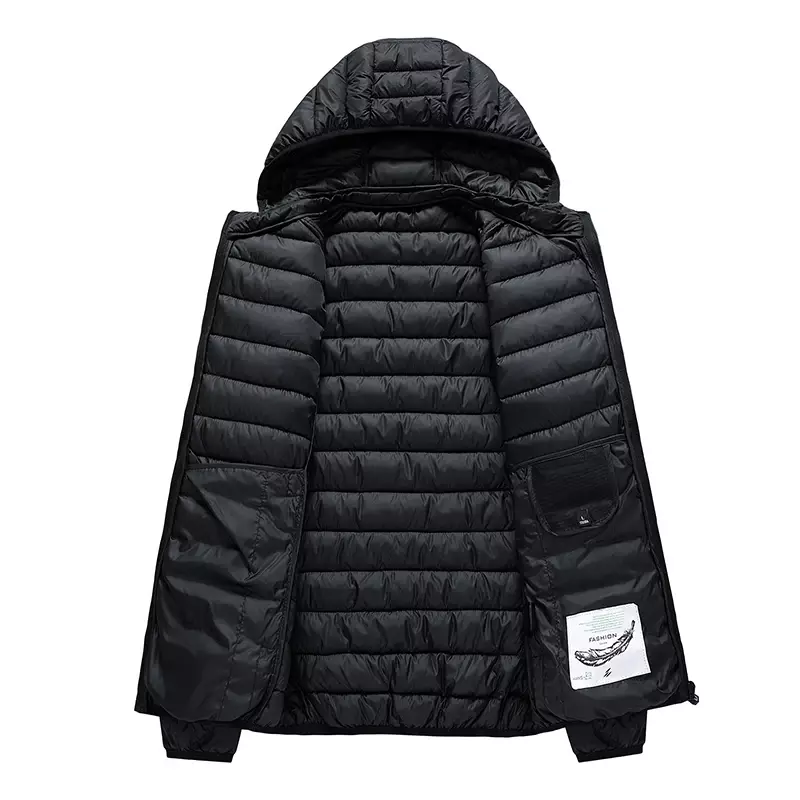 Новинка 2024, мужские легкие куртки с подкладкой, осенне-Весенняя теплая демисезонная парка с капюшоном на молнии, черное пальто большого размера, мужская верхняя одежда
