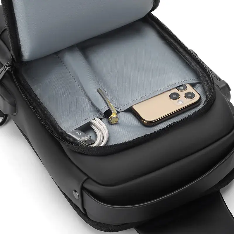 Oxford tas selempang olahraga dada pria, Multifungsi tas Gym perjalanan Anti air kapasitas besar USB selempang bahu pria