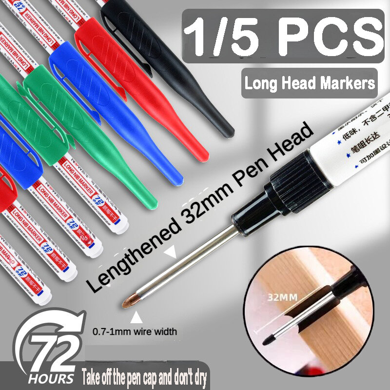 1/5 PCS 32MM Long Head Marking Pen Multi-purpose Carpentry Decoration Deep Hole Special Woodworking Pens Art Supplies Stationary