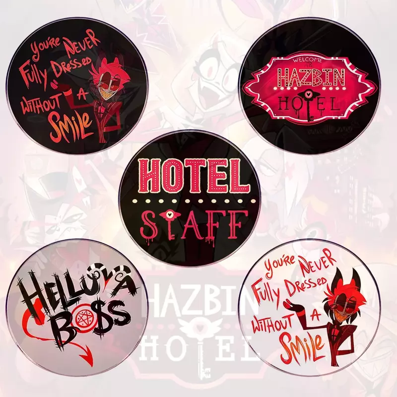 Anime Hazbins Hotels Pins broches, Lúcifer Badges para meninos e meninas fãs, lapela pin broches, requintado desenho animado, charlie, Vaggie, alastor, 5 estilo