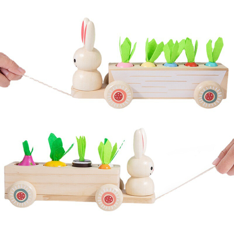 Montessori ของเล่นสำหรับ1ปีกระต่ายไม้ของเล่นพัฒนาการรูปร่างการจัดเรียงและการจับคู่ปริศนาแครอท Harvest เกมพัฒนาการ