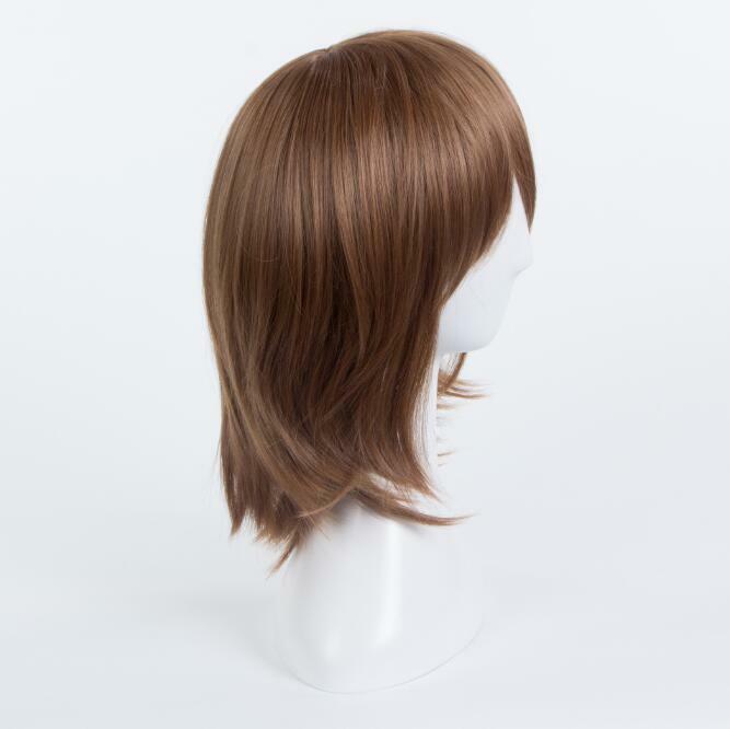 Wig Cosplay serat sintetik, wig Cosplay permainan Persona 5 P5 Hero rambut pendek coklat