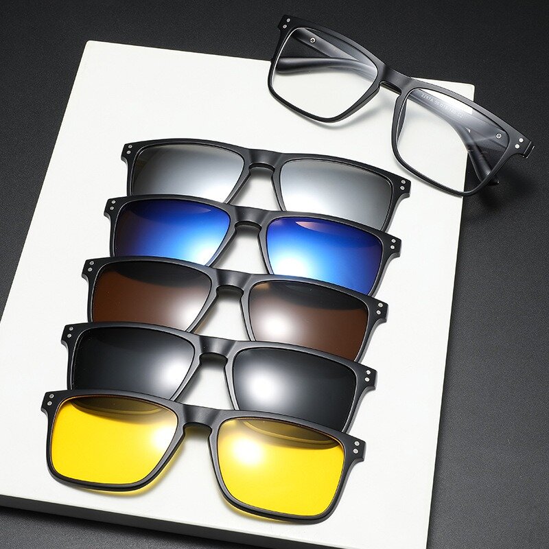 Montura de gafas para hombre y mujer, gafas de sol polarizadas con Clip de 5 piezas, magnéticas, UV400, 2287