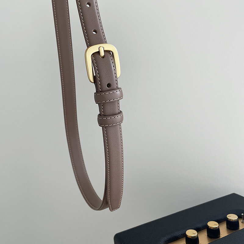 Cinturón de cuero de vaca con hebilla cuadrada para mujer, cinturón informal de marca de lujo, sólido, a la moda, Metal negro café, diseñador de cuero para estudiantes