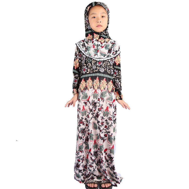Blind Box Dress Send Randomly Muslim Girls Dress Hijab Ramadan Sets Arab Kids Dubai Headscarf Long Robe Islamic Party Gown