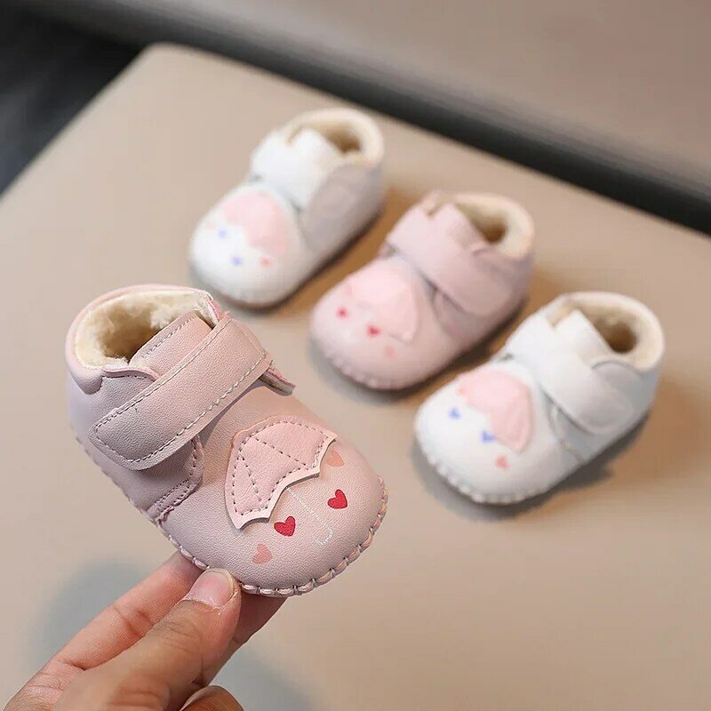 Baby Princess Shoes Soft Sole Girl Cotton Shoes Autumn and Winter 3-6 Months Keep Heel and Plush 0-1 Years Old