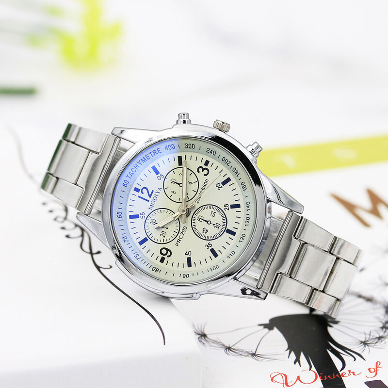 Relógio de pulso quartzo de luxo masculino, Relógios aço inoxidável, Luminous Calendar Clock, Fashion Business Casual