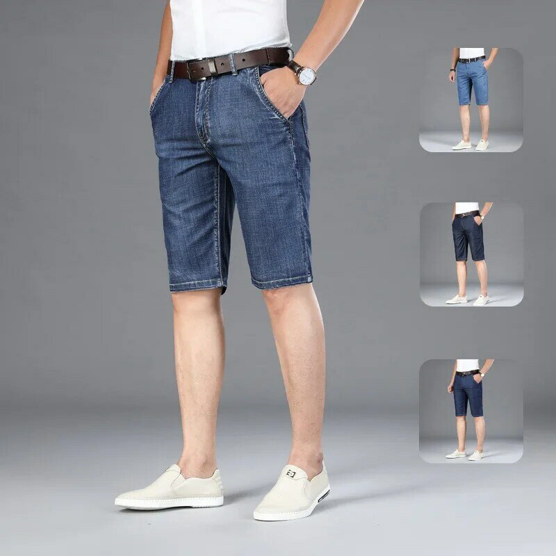 Shorts jeans finos de verão masculino, calças de assento aberto, zíper invisível, reto, elástico, amor para motorista de carro, quinto