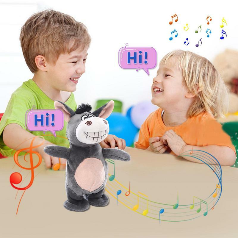 Juguete de peluche de burro que canta, juguete de felpa que habla, desarrollo de aprendizaje sensorial, Juguete Musical eléctrico, interactivo, animado suave